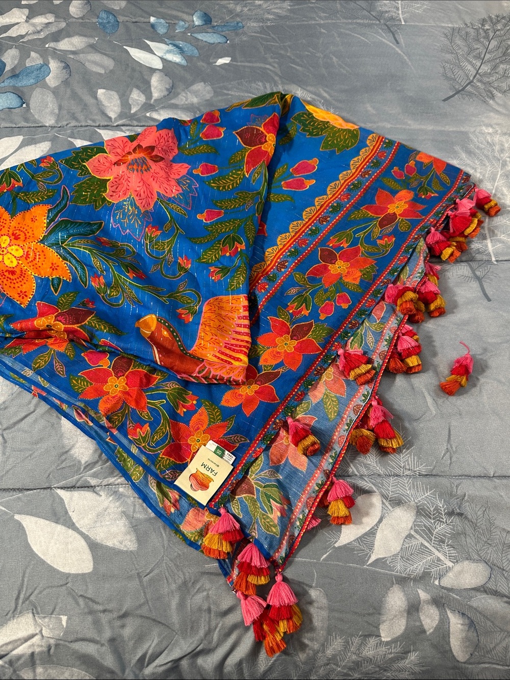 EUC FARM Rio Blue Tropical Floral Fruit Scarf Wrap OS    *minor callout* - Picture 10 of 16